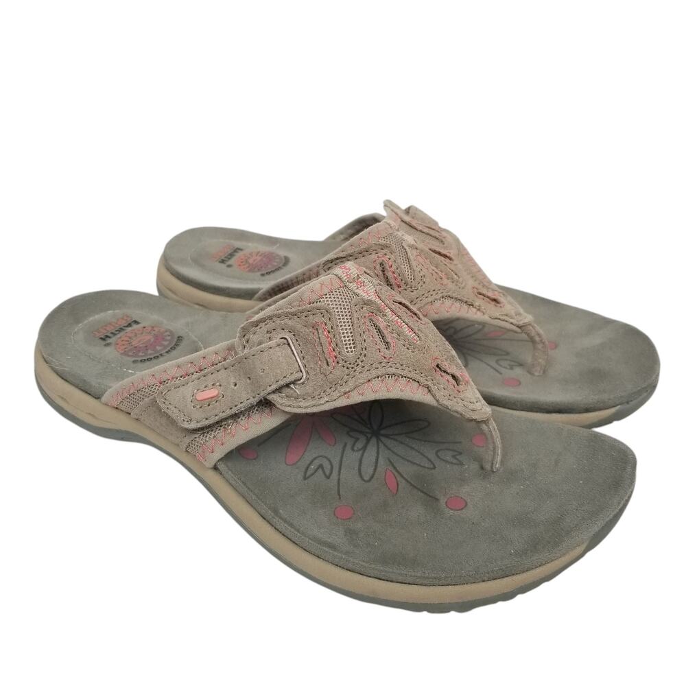 Earth Spirit Women's Sandals Thong Flip Flops Gelron 2000 Gray Pink Size 7.5